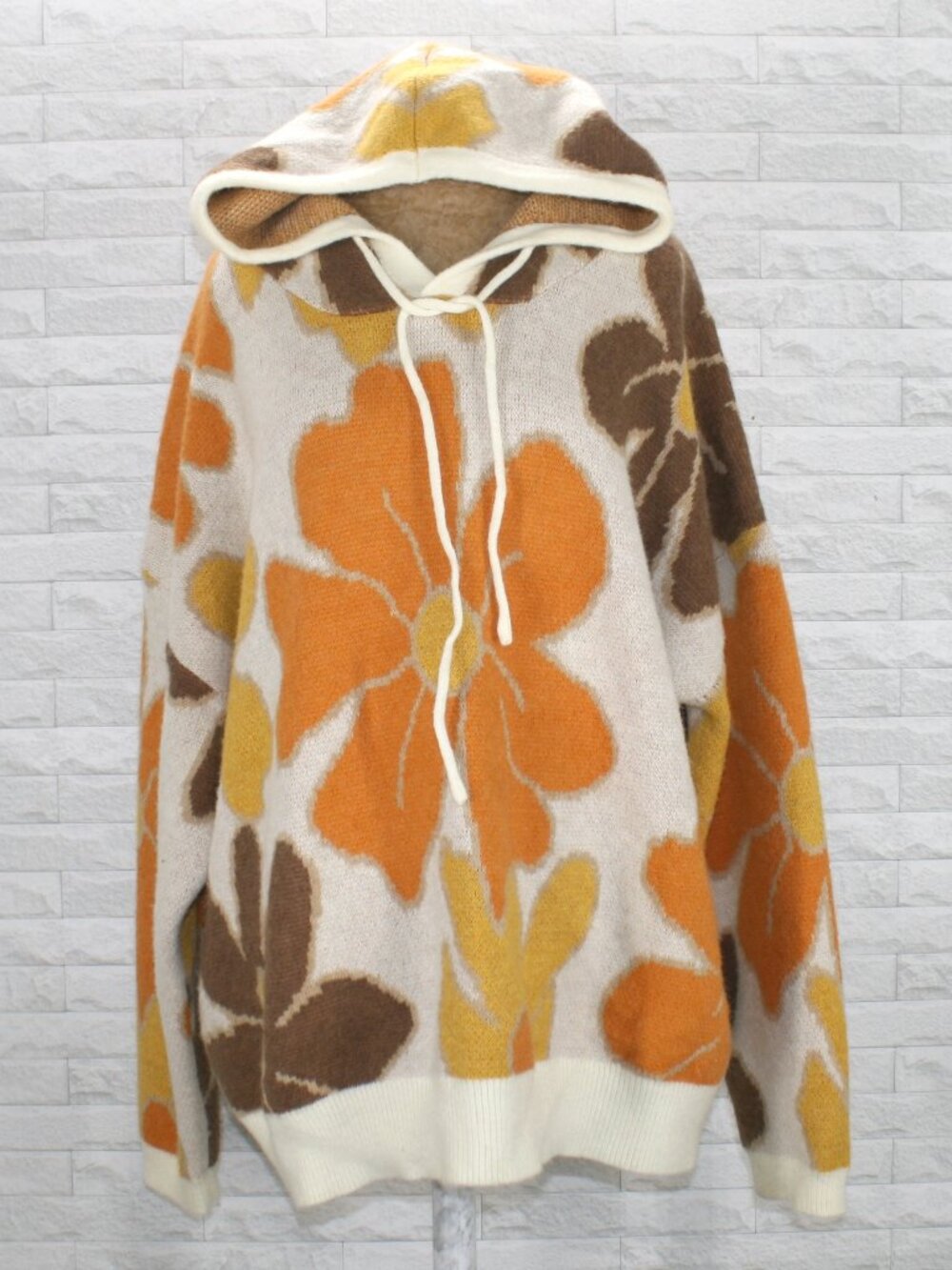 BIBI Hoodie Sweater Oversized Retro Floral 70's Fall Fuzzy Orange Plus Size 3X